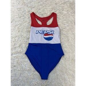 Pepsi Womens Size Large One Piece Swimsuit Razor Back Retro Summer Red & Blue